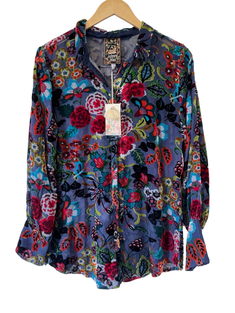 Johnny Was Minto Burnout Yrene Blouse Colorful Velvet Top Whimsigoth Medium NWT - Picture 2 of 13